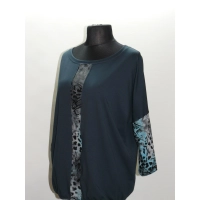 Bluzka Camea ze wstawkami w panterkę - szmaragdowy turkus